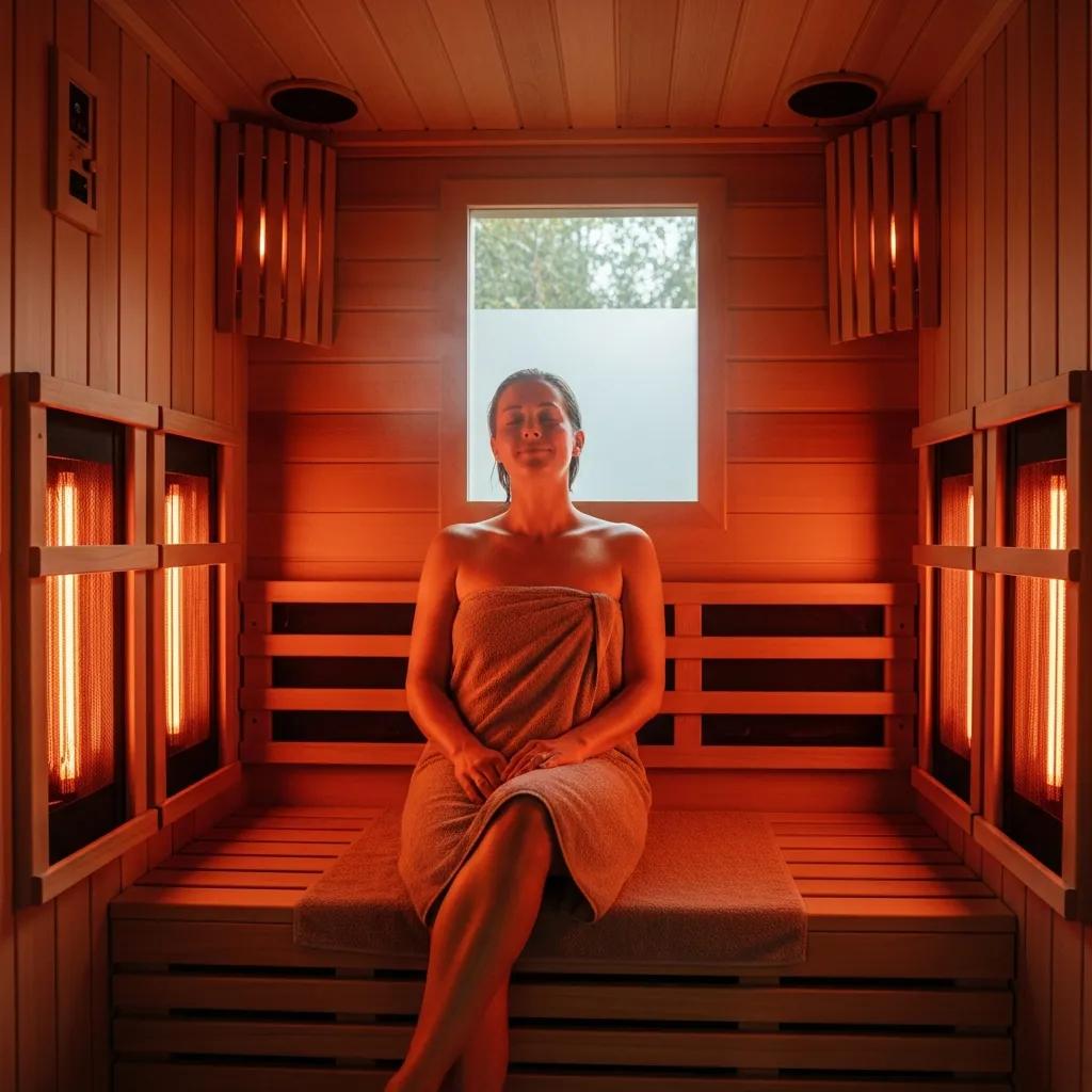 Person using an infrared sauna as part of metabolic recovery therapy