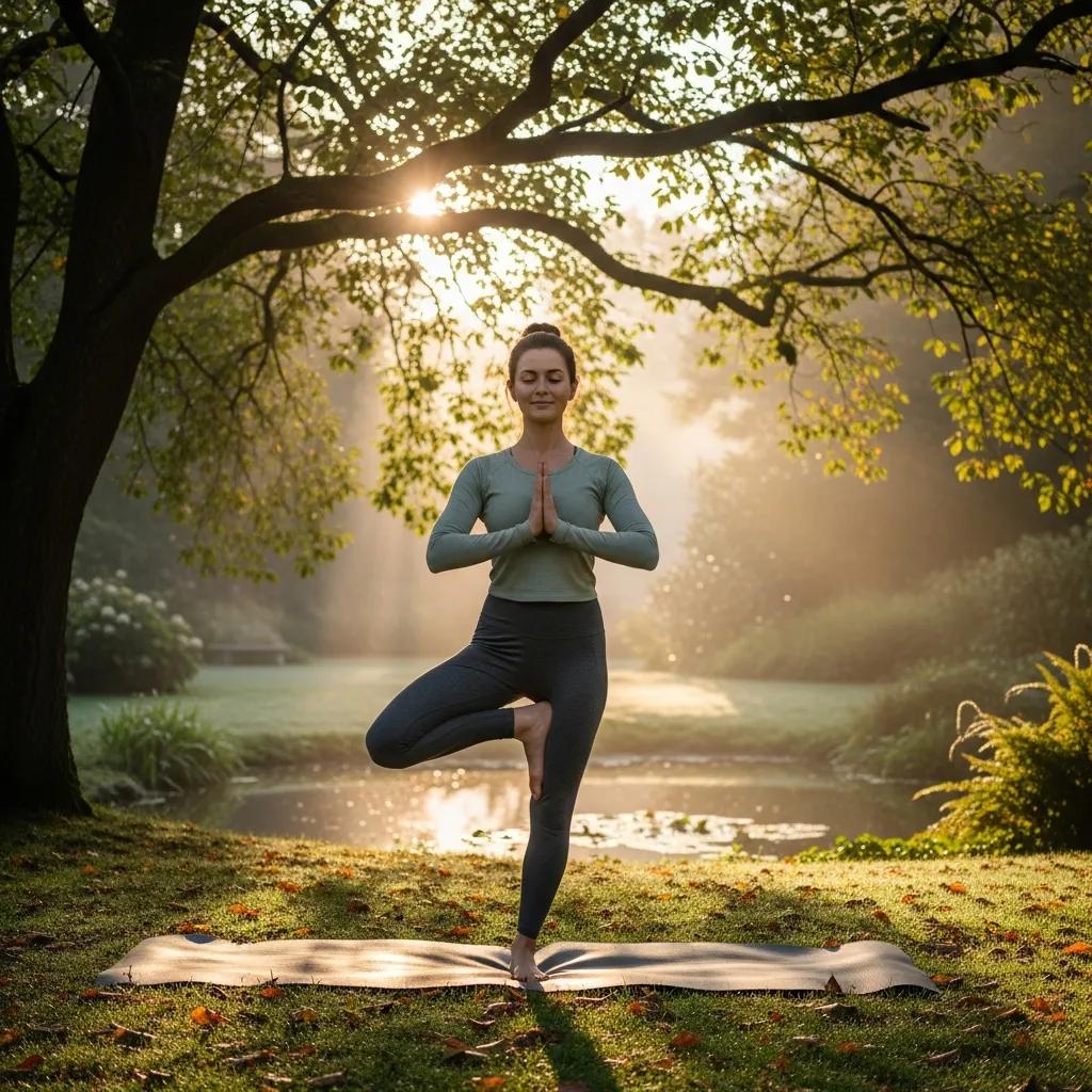 Woman practicing yoga outdoors, symbolizing balance and wellness related to hormone balance for weight loss