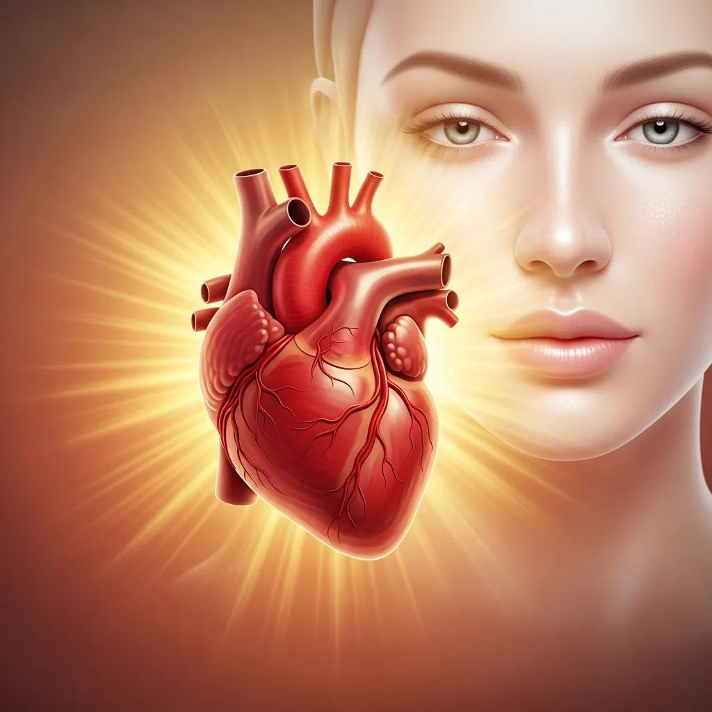 Illustration of a healthy heart and glowing skin, representing cardiovascular and skin health benefits