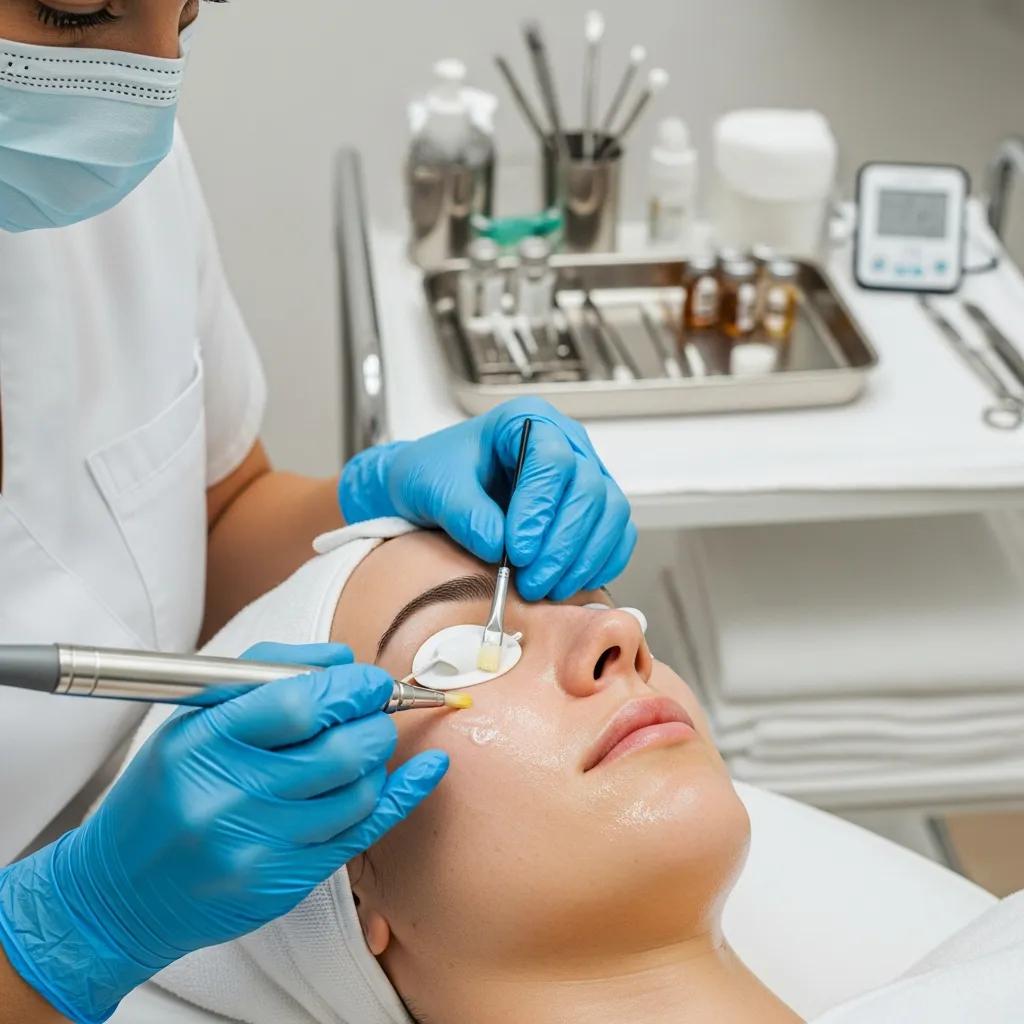 Clinician applying a skin rejuvenation treatment in a modern medical spa